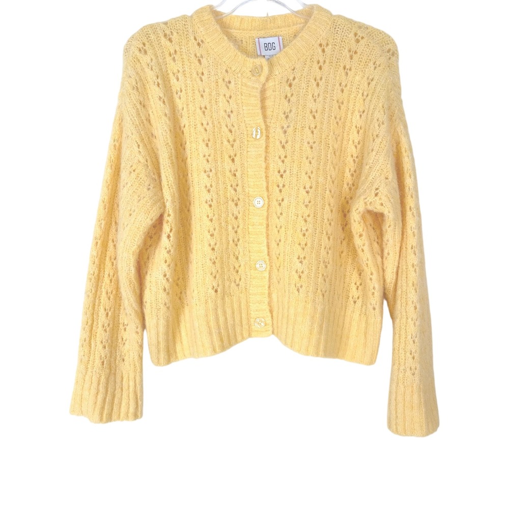 BDG Cardigan Women S Light Yellow Becca Pointelle Knit Button Front Sweater Cozy